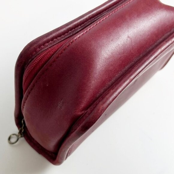 Coach Vintage Chunky Chubby Smooth Red Leather Zip Makeup Cosmetic Travel Case - Picture 6 of 16